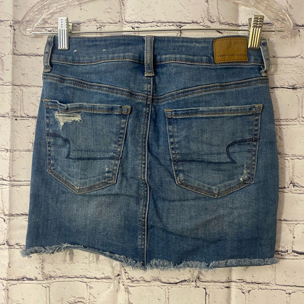 American eagle high rise mini skirt denim distressed size 4 - Picture 3 of 6